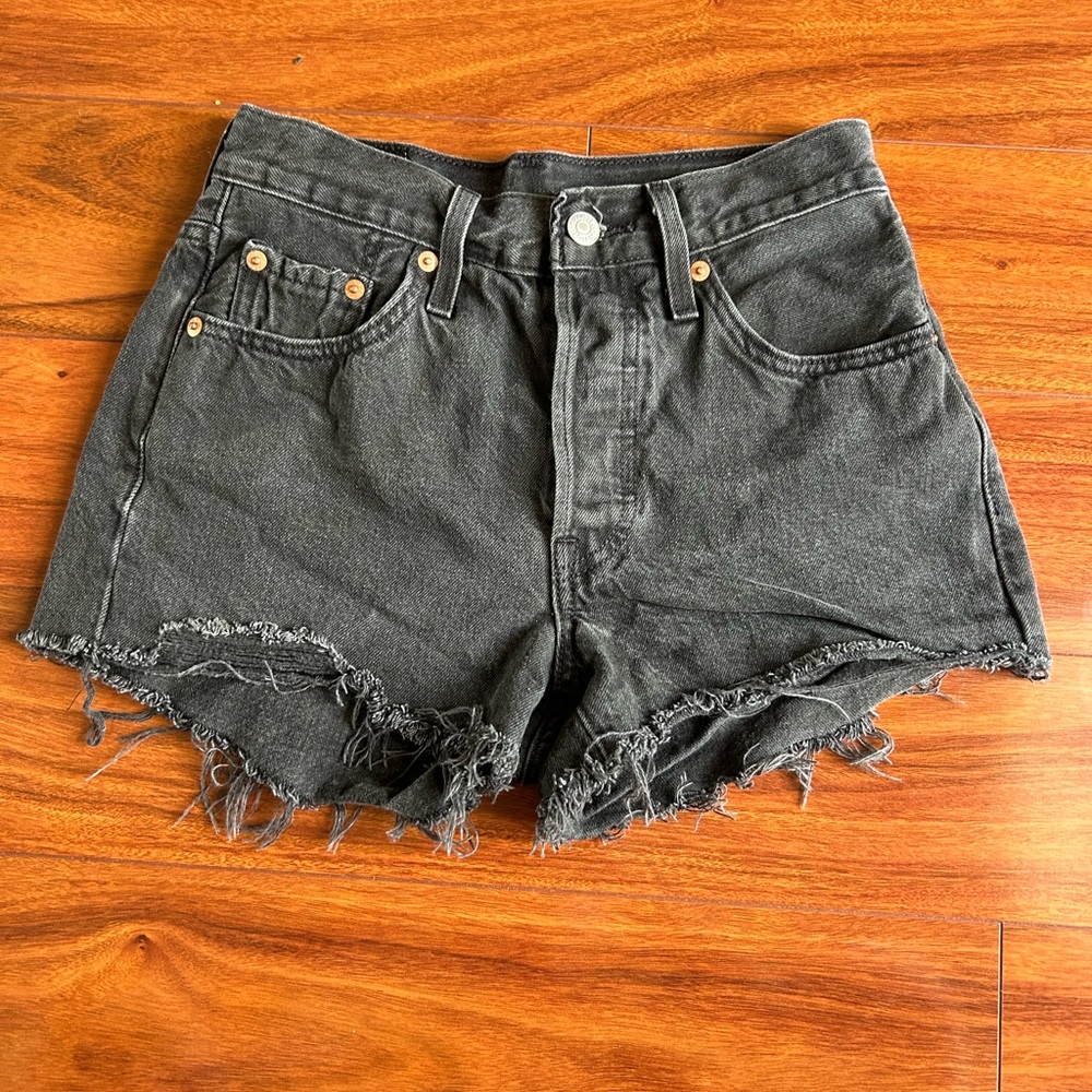 Levi 501 High-Rise Black Distressed Denim Shorts